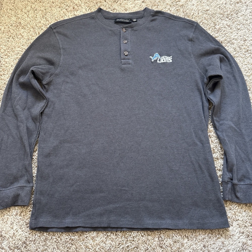 Detroit Lions Dunbrooke Maverick Thermal Henley Shirt - Gray - Mens XL (Tag M)